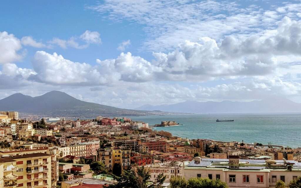 Naples and the bay from Posillipo, Vesuvius across the water