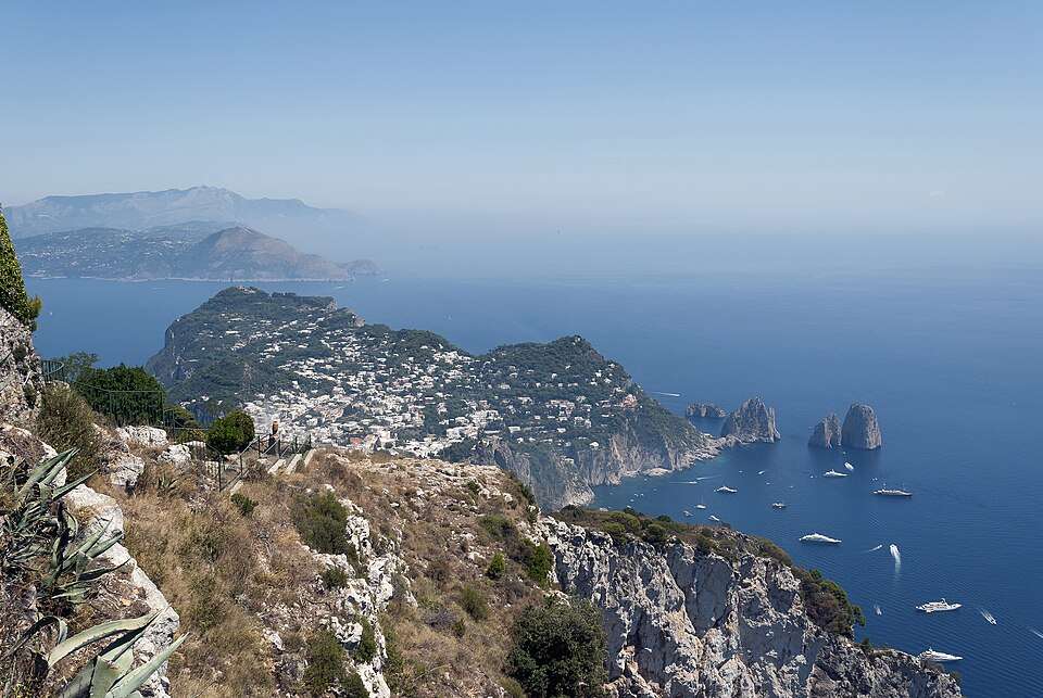 Capri town and the Faraglioni from Monte Solaro